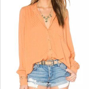Free People Orange The Best Button Down Blouse S